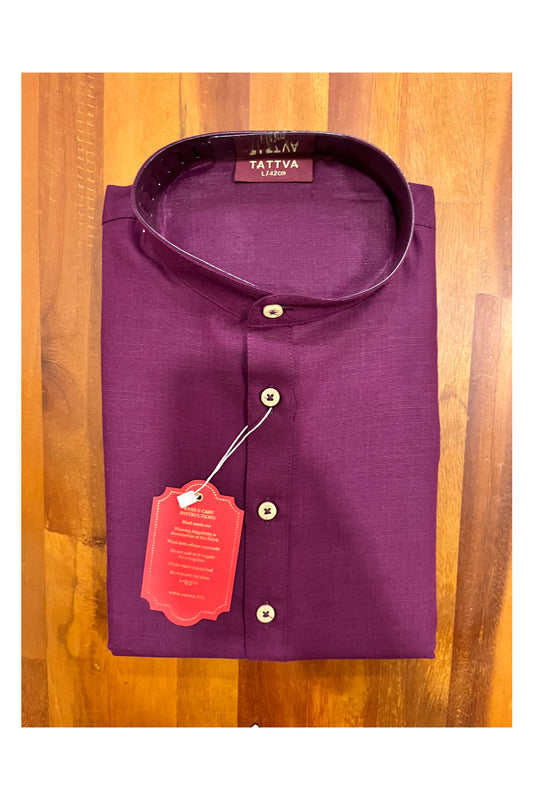 Southloom Cotton Short Kurta for Men in Wine Purple Colour