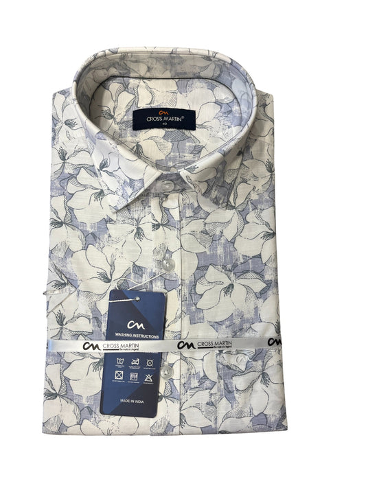 Southloom Pure Cotton Blue Printed Shirt (40 HS)