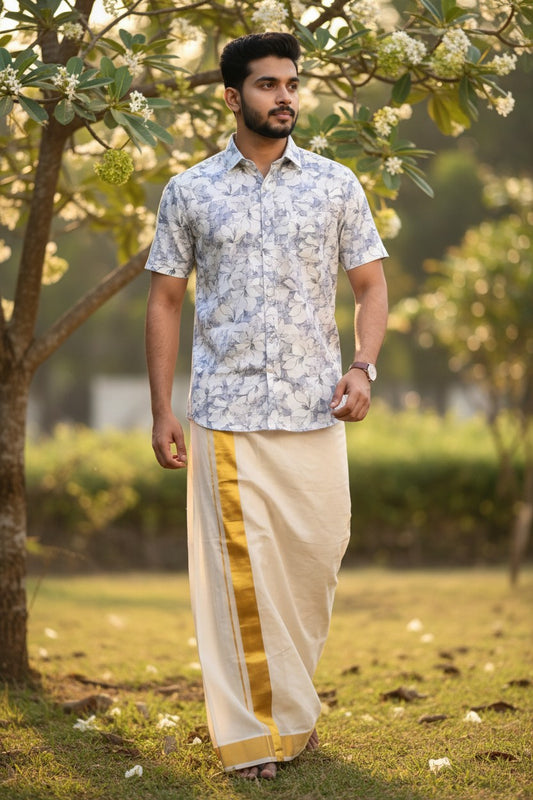 Southloom Pure Cotton Blue Printed Shirt SLSHIRT 40 HS