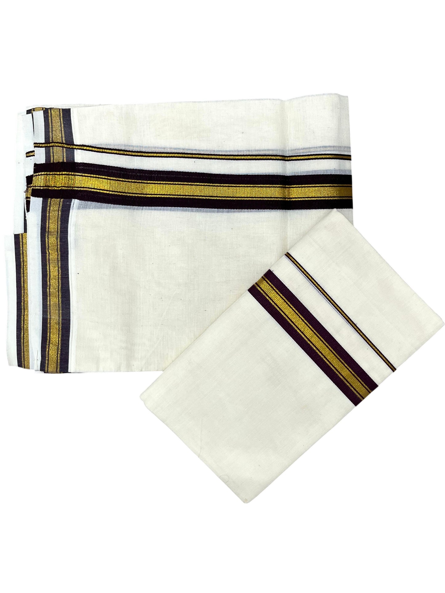 Southloom Pure Cotton Kerala Single Set Mundu (Mundum Neriyathum) with Purple Kasavu Border in 2.80 Mtrs