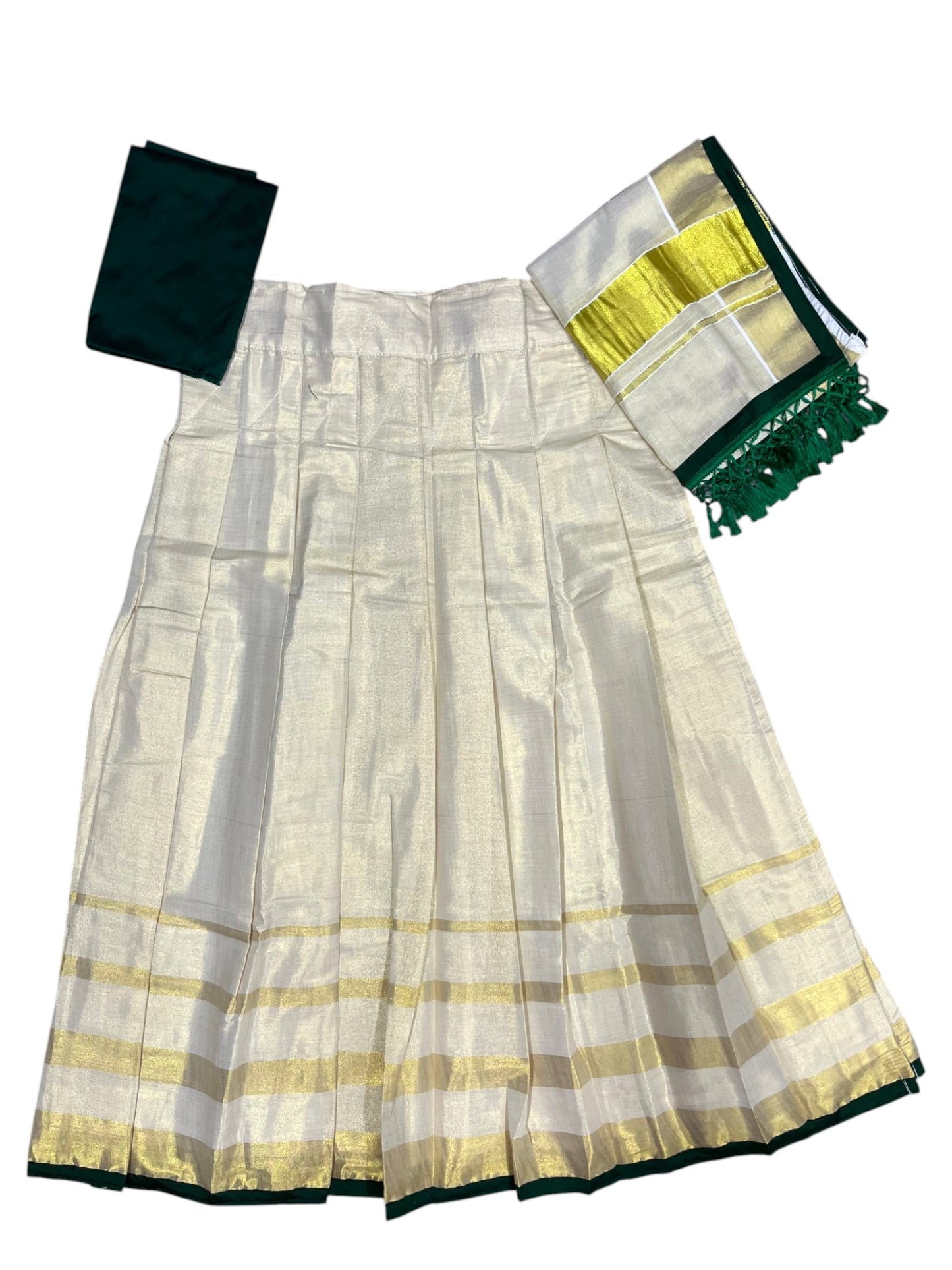 Southloom Semi Stitched Tissue Dhavani Set with Pavada and Green Blouse Piece