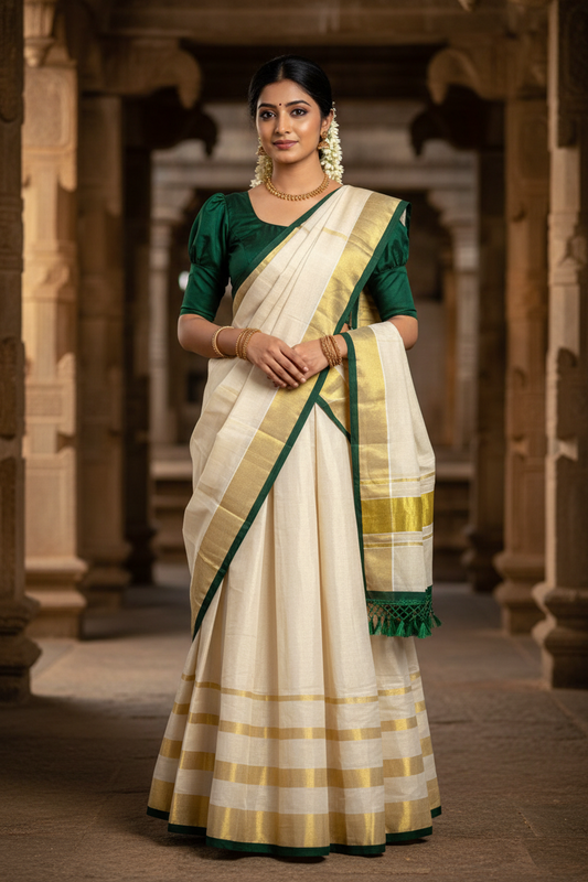 Southloom Semi Stitched Tissue Dhavani Set with Pavada and Green Blouse Piece