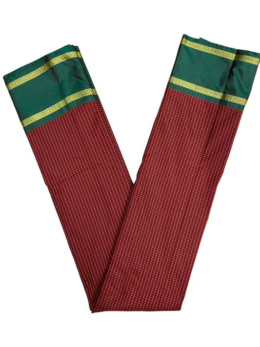 Southloom Semi Silk Saree With Micro Check on Body Maroon And Green