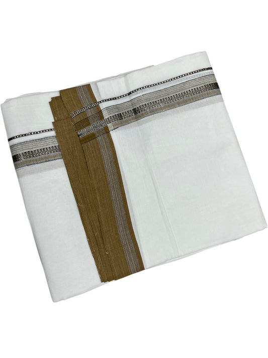 Southloom Pure White Cotton Mundu with Silver Line & Brown Border (South Indian Kerala Dhoti)