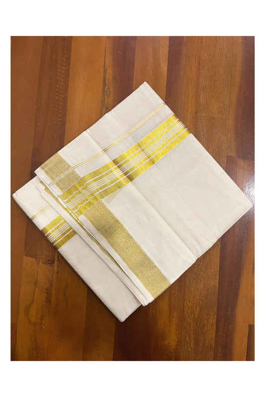 Pure Cotton Double Mundu with Kasavu Line Kara (South Indian Kerala Dhoti)