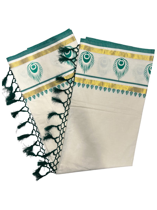 Southloom Cotton Kasavu Saree with Hand Printed Design on Border