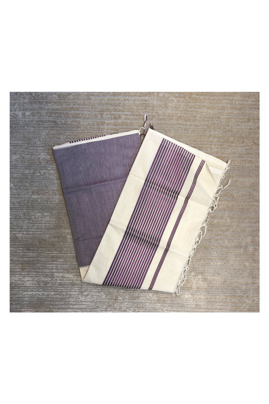 Southloom™ Premium Handloom Half & Half (Cotton / Tissue) Kerala Saree with Violet Kasavu Pallu