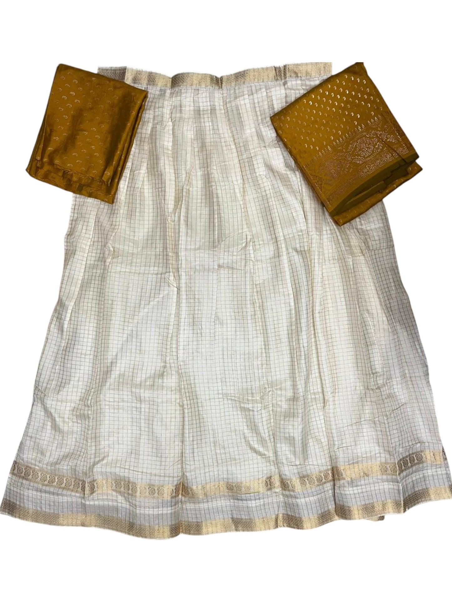 Southloom Semi UnStitched Check Dhavani Set with Pavada and Blouse Piece