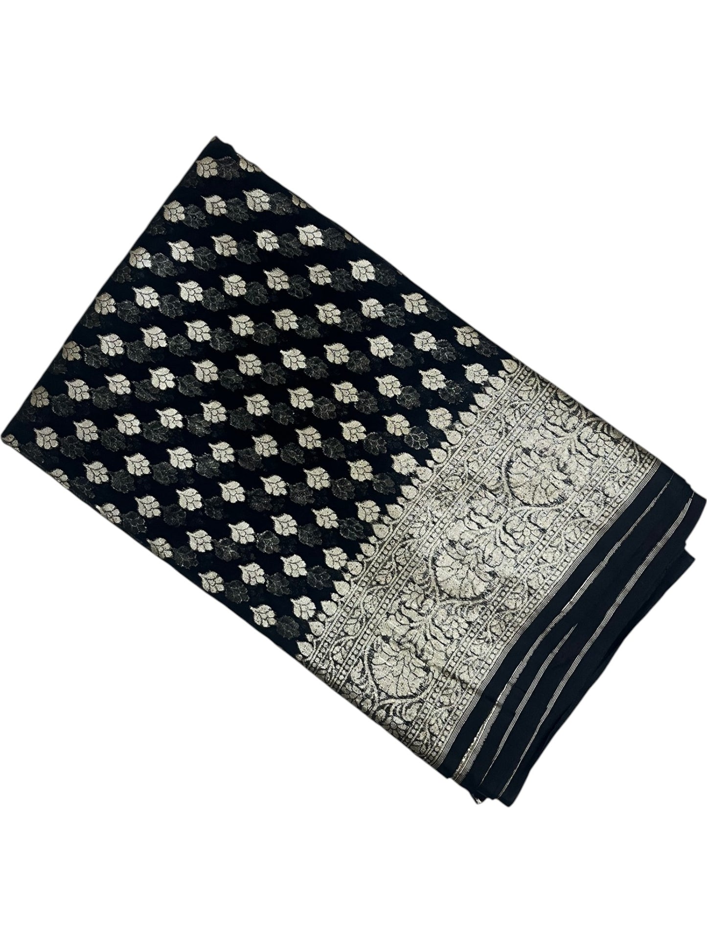 Southloom Cotton Banarasi Silk Saree with Woven Work on Body and Borders (Black)