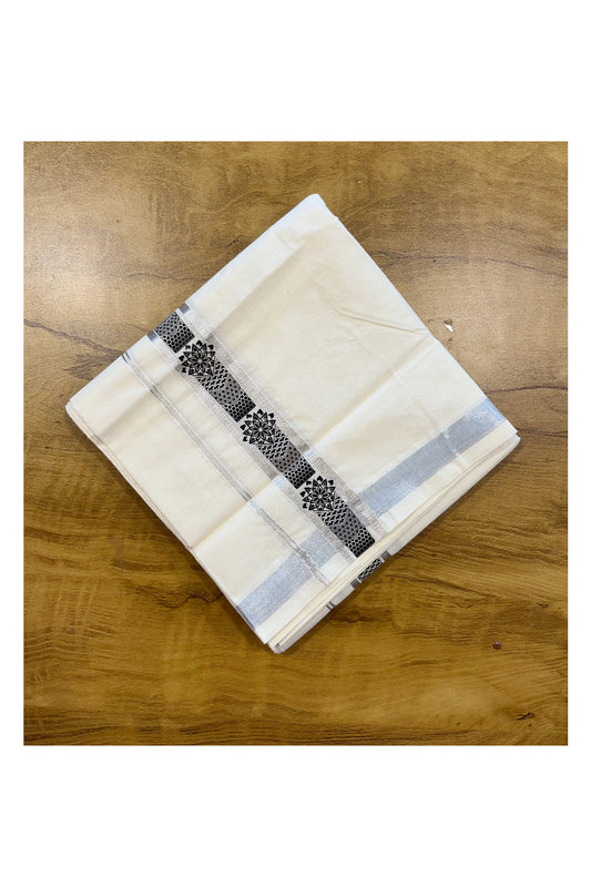 Southloom Pure Cotton Silver Kasavu Mundu with Trendy Print