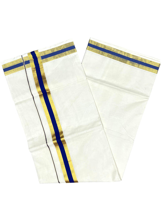 Southloom Kerala Cotton Kasavu Saree with Blue Border