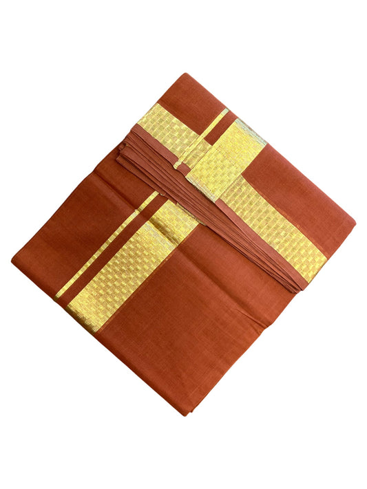 Southloom Premium Handloom Cotton Brown Double Mundu with Gold Paa Neythu Border