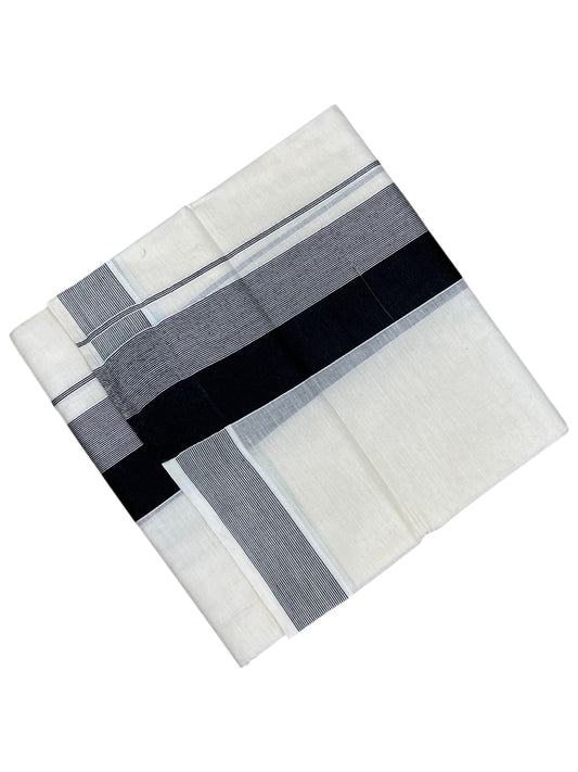 Southloom Kerala Pure Cotton Double Mundu with Black Lines And Black Border (South Indian Kerala Dhoti)