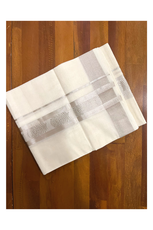 Southloom Premium Handloom Pure Cotton Mundu with Silver Kasavu Woven Border (Onam Mundu 2023)