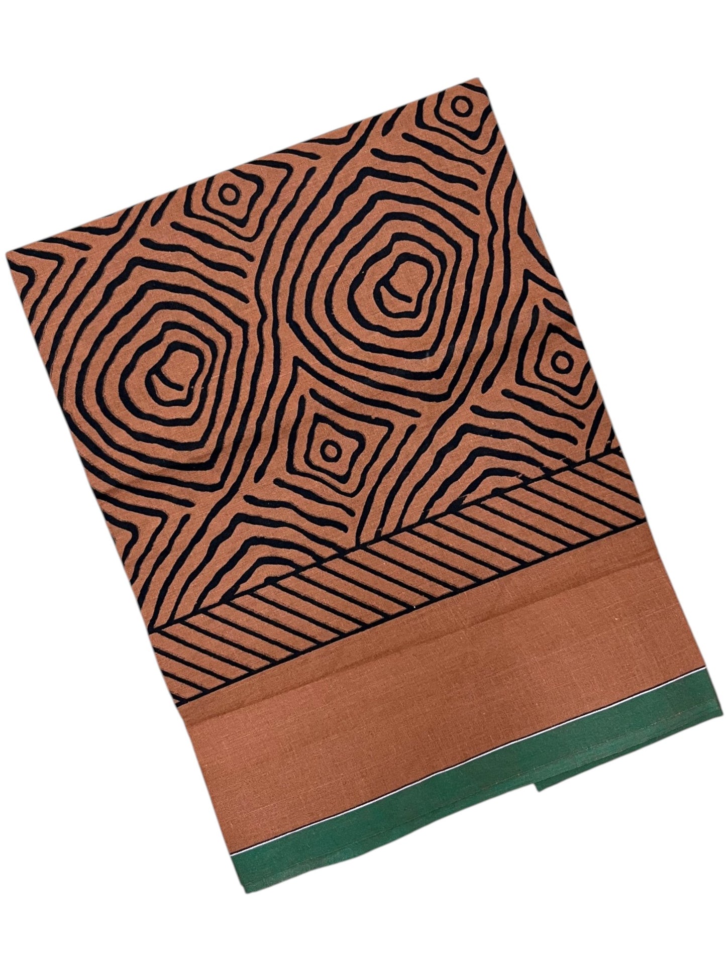 Southloom Saffron (Kaavi) Black Printed Single Mundu / Lungi (South Indian Kerala Dhoti) SL319