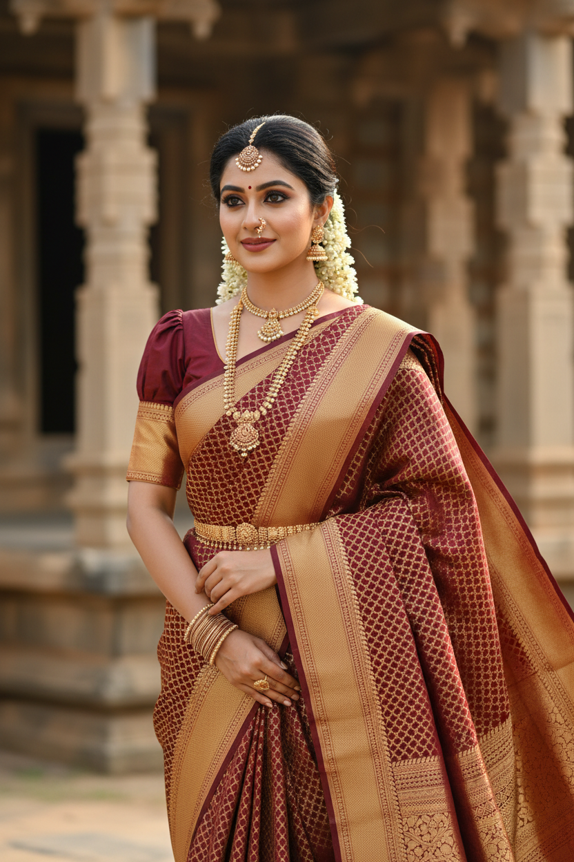 Southloom Semi Silk Brocade Bridal Saree With Woven Borders