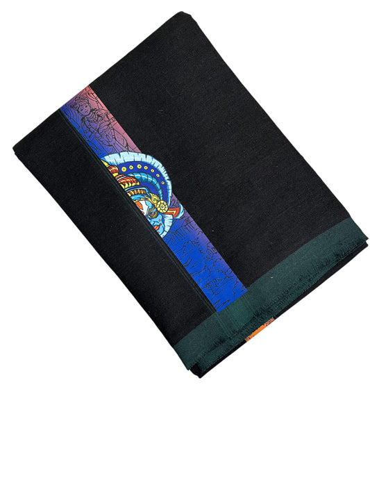 Southloom Black Printed Kathakali & Theyyam Single Mundu / Otta Mundu (South Indian Kerala Dhoti)