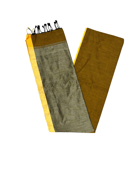 Southloom Mul Cotton 120 x 120 Soft Fabric Saree in Mustard Yellow Colour