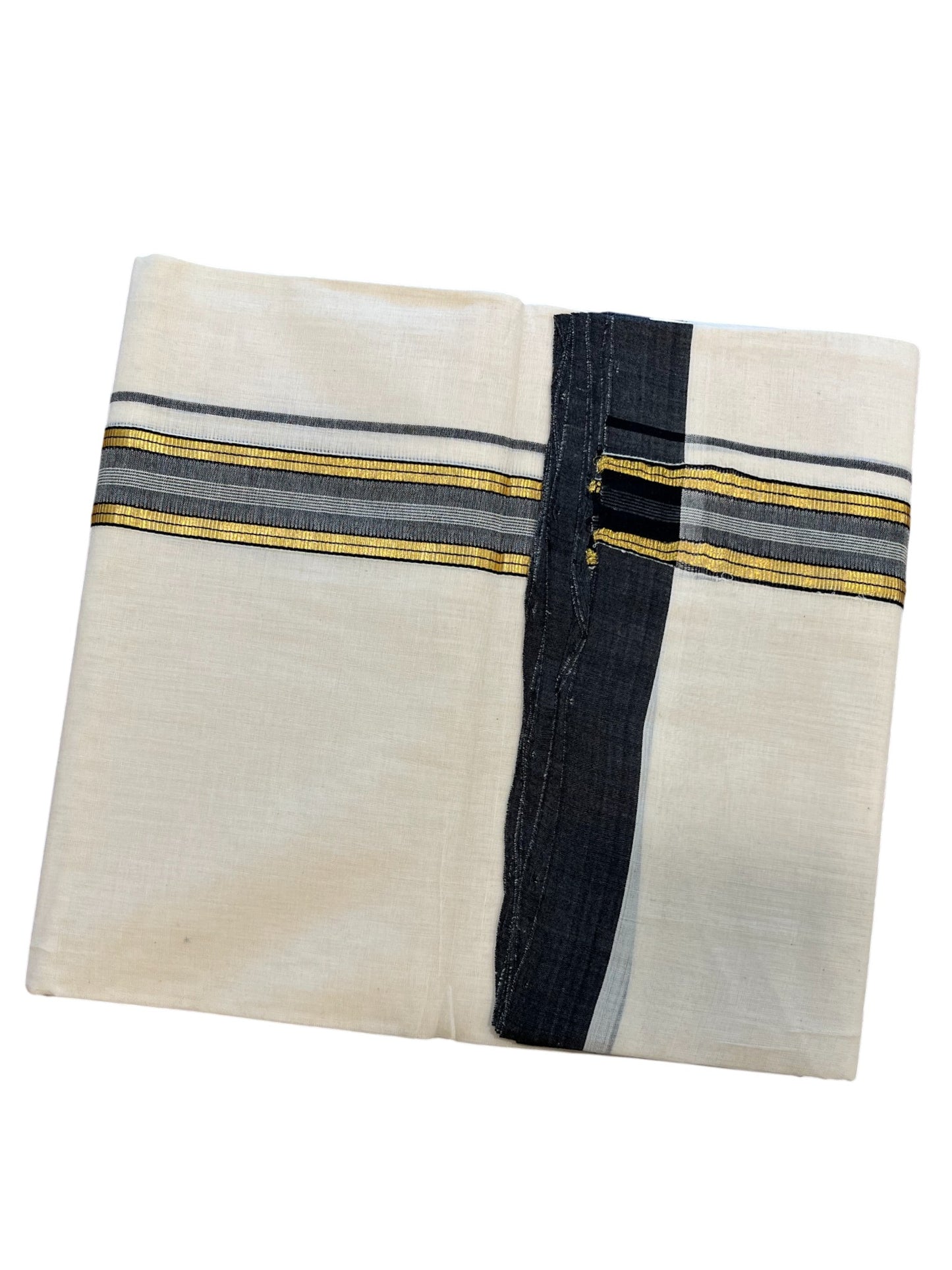 Southloom Premium Handloom Cotton Double Mundu with Gold and Black Border