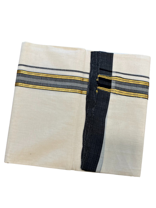 Southloom Premium Handloom Cotton Double Mundu with Gold and Black Border