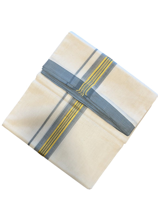 Southloom Premium Handloom Cotton Double Mundu with Gold and Grey Border