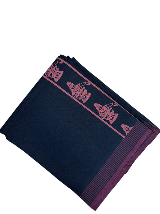 Southloom Black Printed Ayyapan Single Mundu / Otta Mundu  (South Indian Kerala Dhoti)