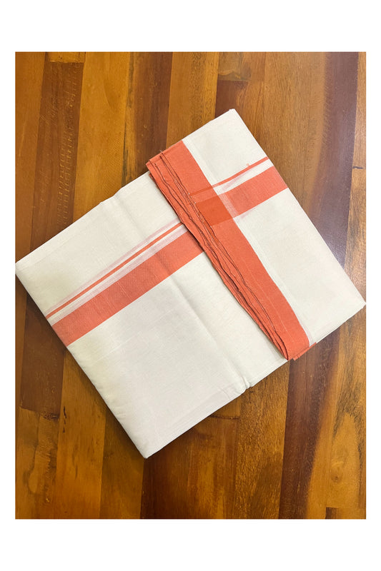 Premium Balaramapuram Handloom Unakkupaavu Cotton Double Mundu with Orange Border