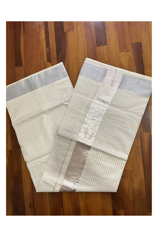 Pure Cotton Kerala Kasavu Saree with Half Fine Silver Kasavu Lines Across Body