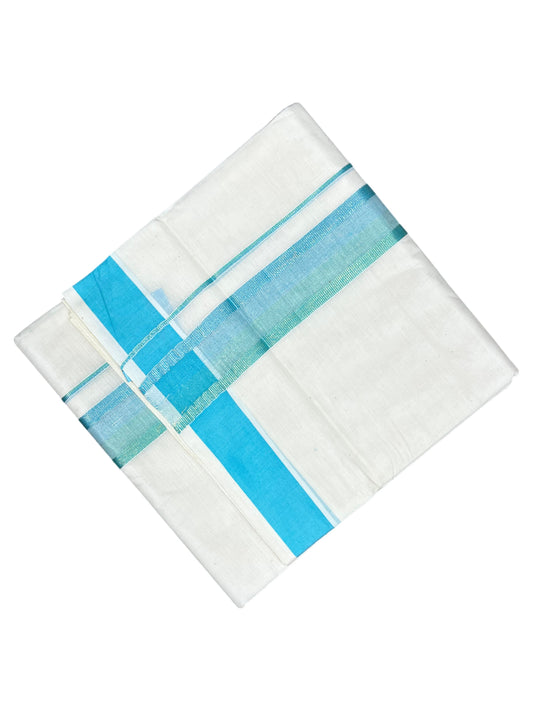 Southloom Kerala Pure Cotton Double Mundu with Blue Border (South Indian Dhoti)