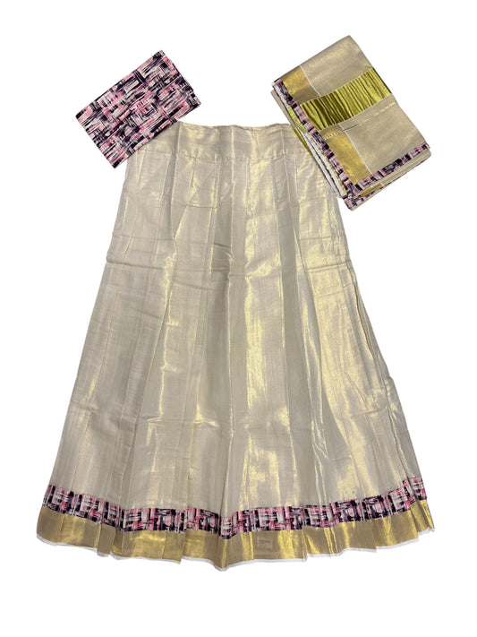 Southloom Semi Stitched Tissue Dhavani Set with Pavada and Ajrakh Blouse Piece