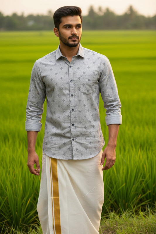 Southloom Pure Cotton Grey Printed Shirt SLSHIRT 44 FS