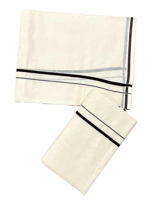 Kerala Cotton Mundum Neriyathum Single (Set Mundu) with Black Puliyilakkara