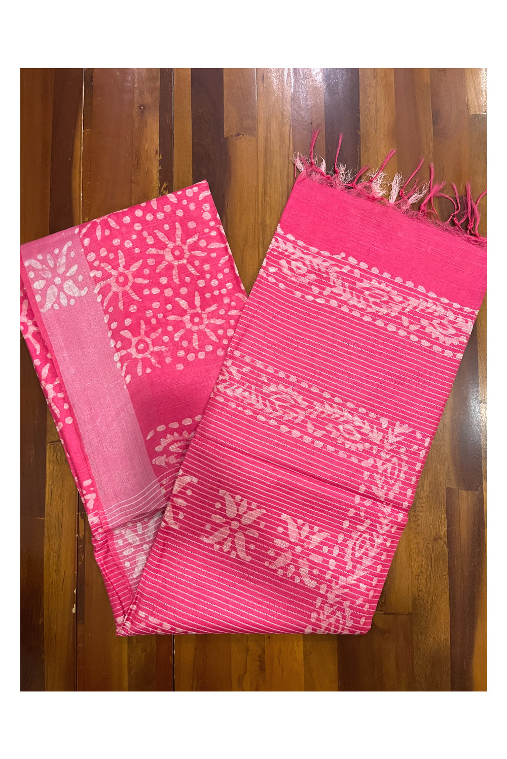 Southloom Cotton Pink Saree with Baswara Prints on Body and Pallu