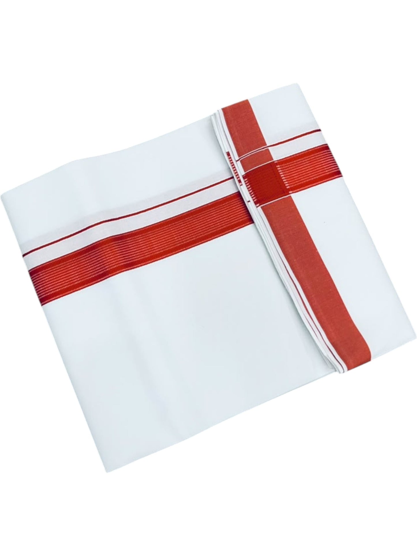 Southloom Pure White Single Cotton Mundu with Orange Border (South Indian Kerala Dhoti)