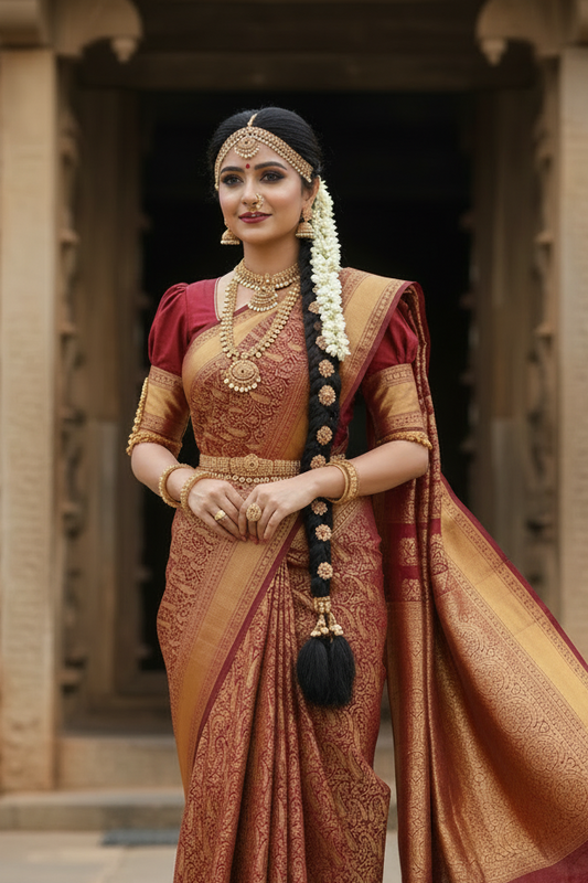 Southloom Premium Semi Silk Zari Work Brocade Saree in Bridal Red with Matching Pallu