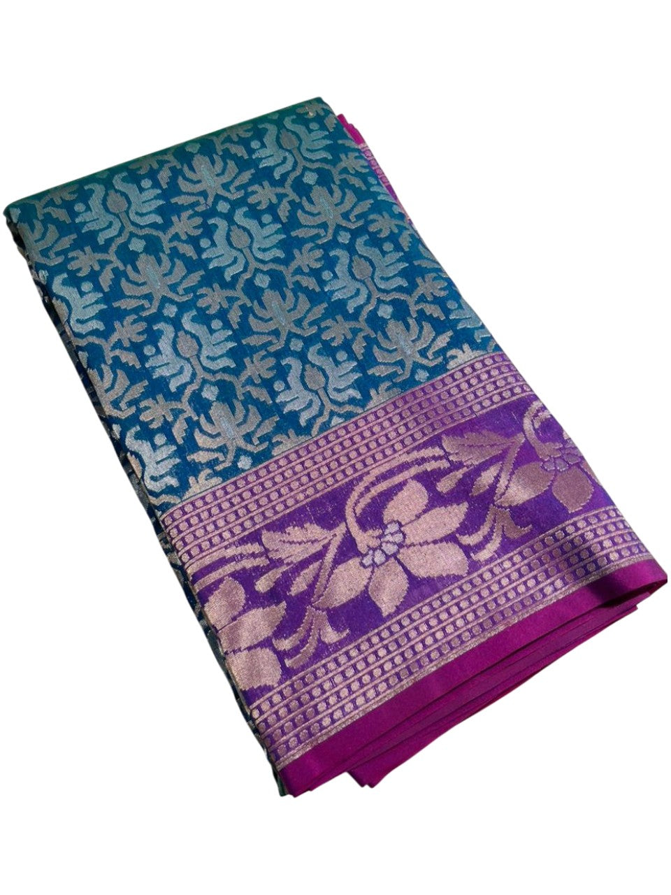 Southloom Pure Banarasi Silk Saree with Woven Work on Body and Borders ( Peacock Green And Blue)