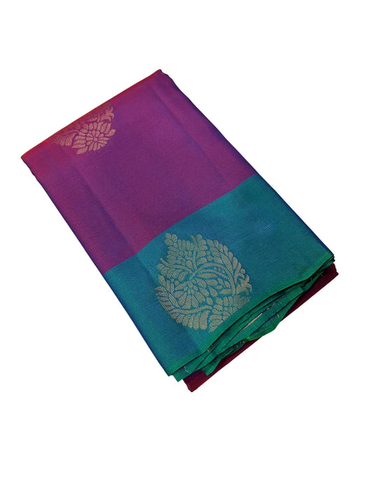 Southloom Pure Handloom Kanchipuram Silk Saree with Butta Work (Violet & Green)
