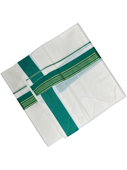 Southloom Pure Cotton Mundu with Green Border (South Indian Kerala Dhoti)