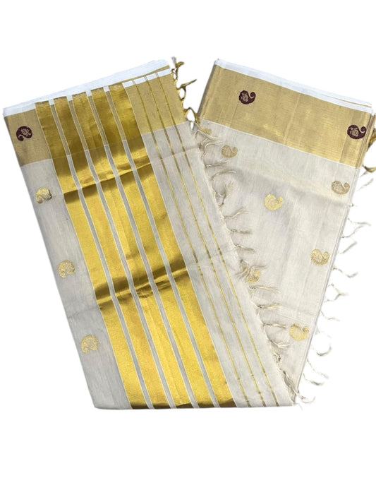 Southloom Super Premium Balaramapuram Handloom Tissue Saree with Gold & Maroon Butta Design and Gold Kasavu Border