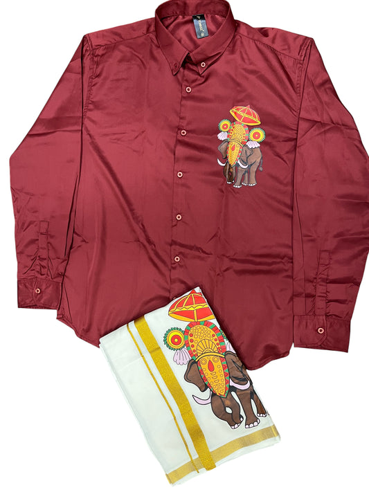 Southloom Stylish & Classy Budget Combo Pink Shirt + Mundu for Men