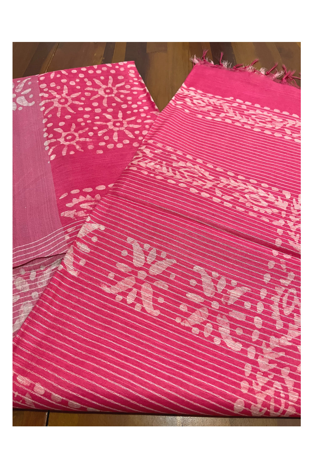 Southloom Cotton Pink Saree with Baswara Prints on Body and Pallu