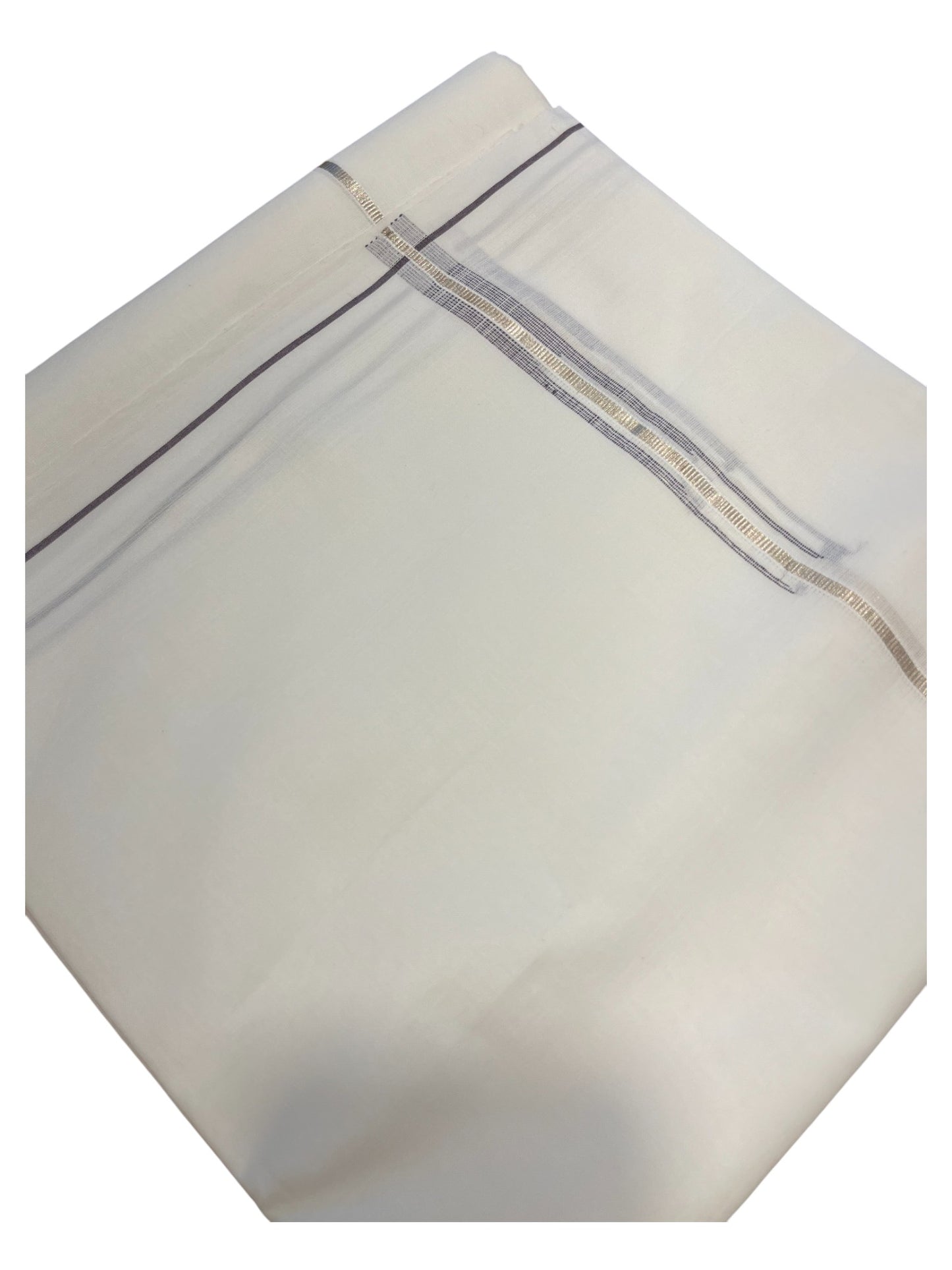 Pure White Cotton Double Mundu with Silver Chutti Kara (South Indian Dhoti)