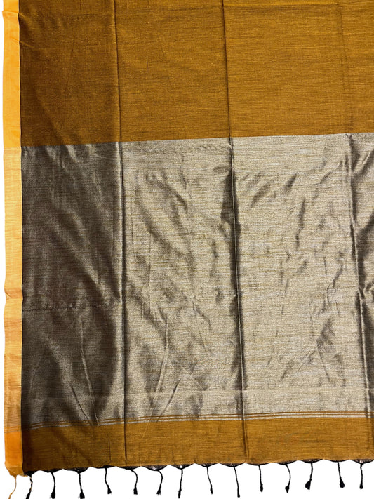 Southloom Mul Cotton 120 x 120 Soft Fabric Saree in Mustard Yellow Colour
