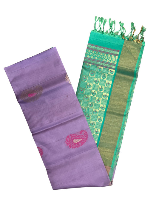 Southloom Pure Handloom Bridal Kanchipuram Silk Saree with Korvai Work (Lavender & Green)