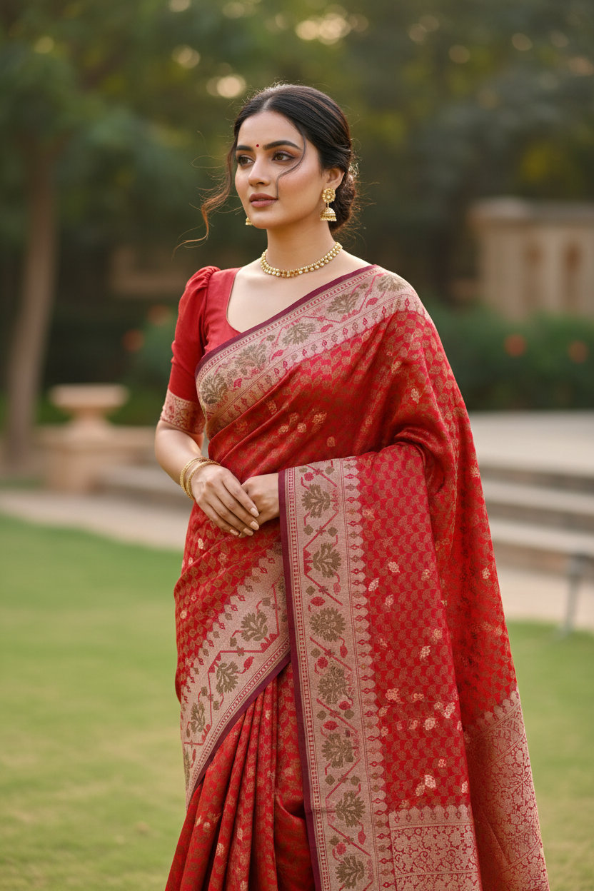 Southloom Banarasi Silk Saree with Woven Work on Body and Borders
