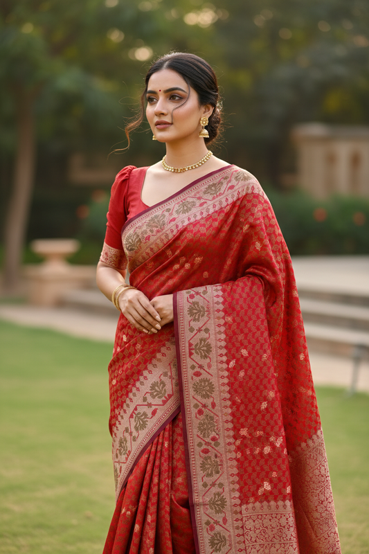 Southloom Banarasi Silk Saree with Woven Work on Body and Borders
