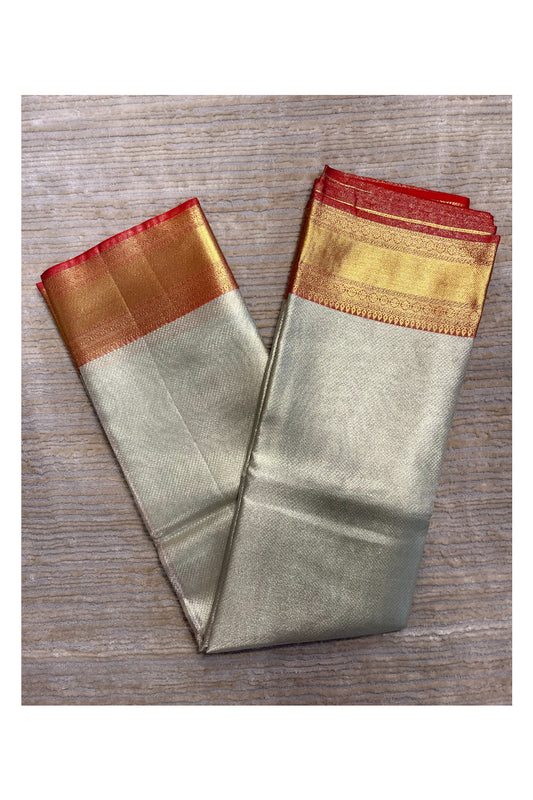 Southloom Tissue Silk Saree with Woven Work on Body and Borders (Silver & Red)
