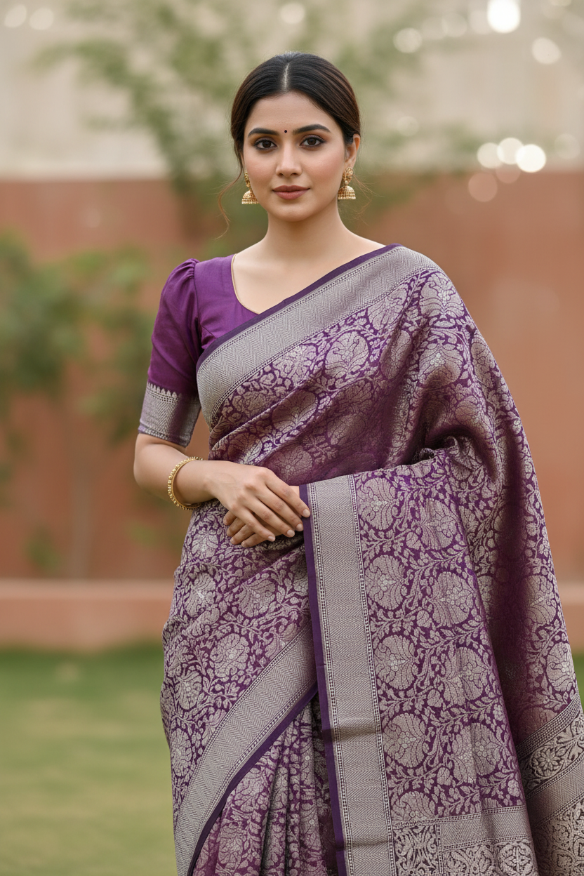 Southloom  Banarasi Silk Saree with Woven Work on Body and Borders