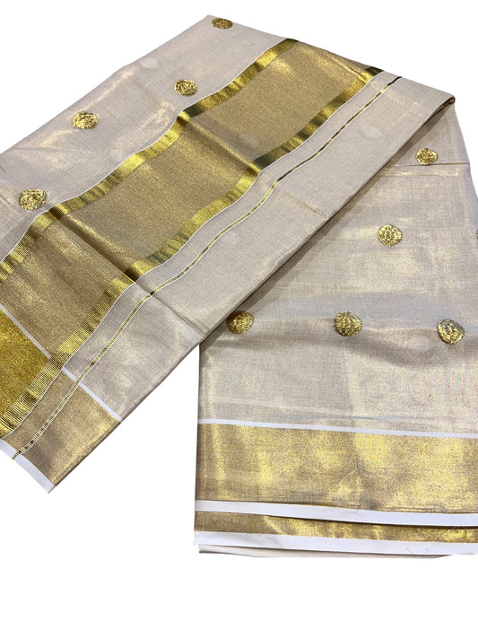 Southloom Kerala Tissue Kasavu Saree with Polka Embroidery Works Across Body