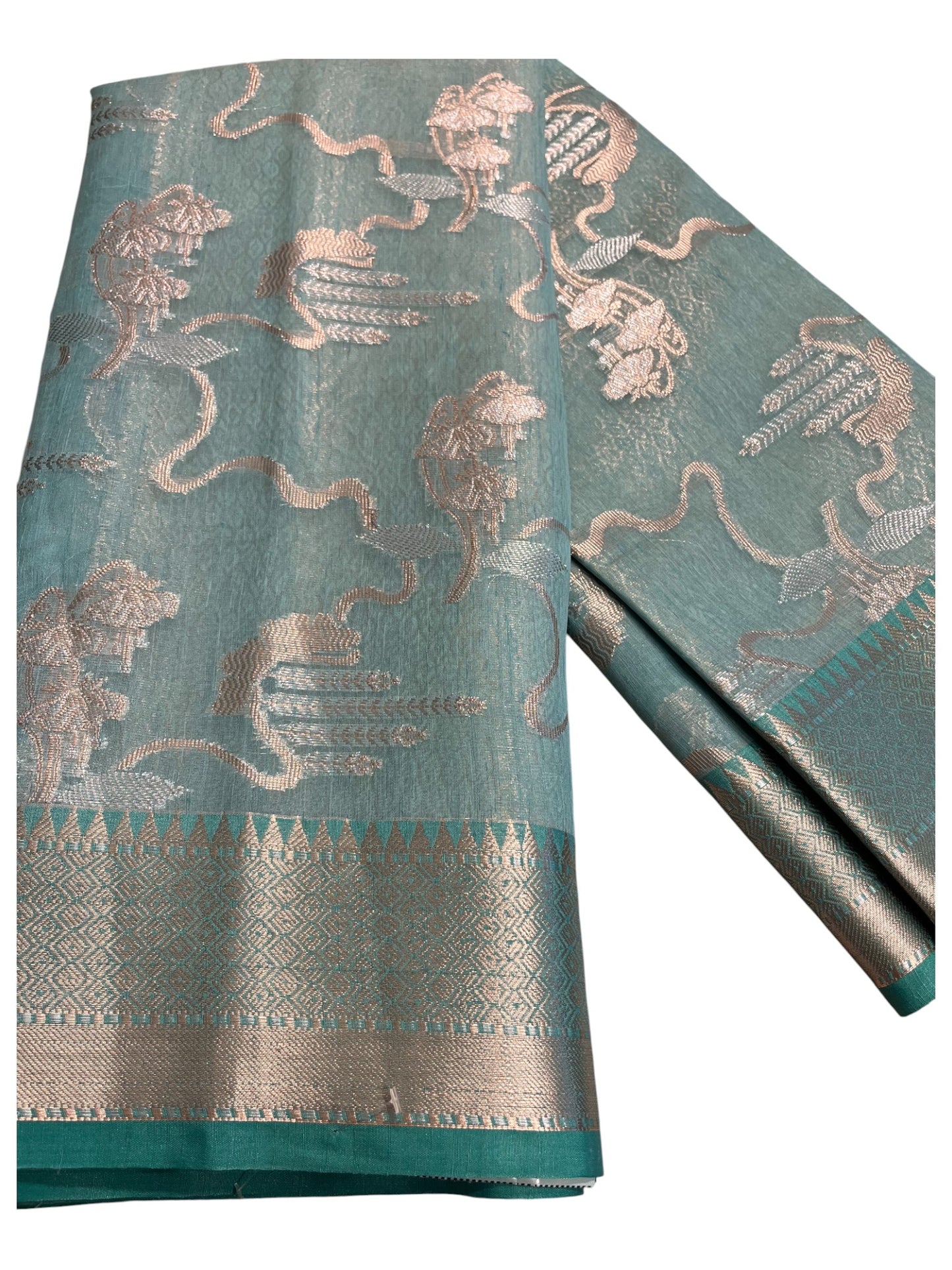 Southloom Tissue Banarasi Silk Saree with Woven Work on Body and Borders (Blue)